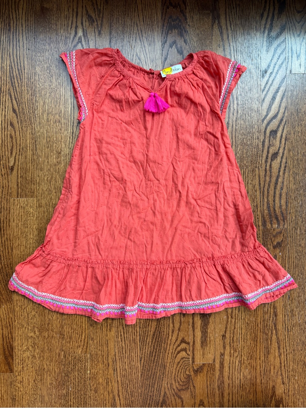 Mini Boden Tassel Dress Coral Pink 6-7 Years